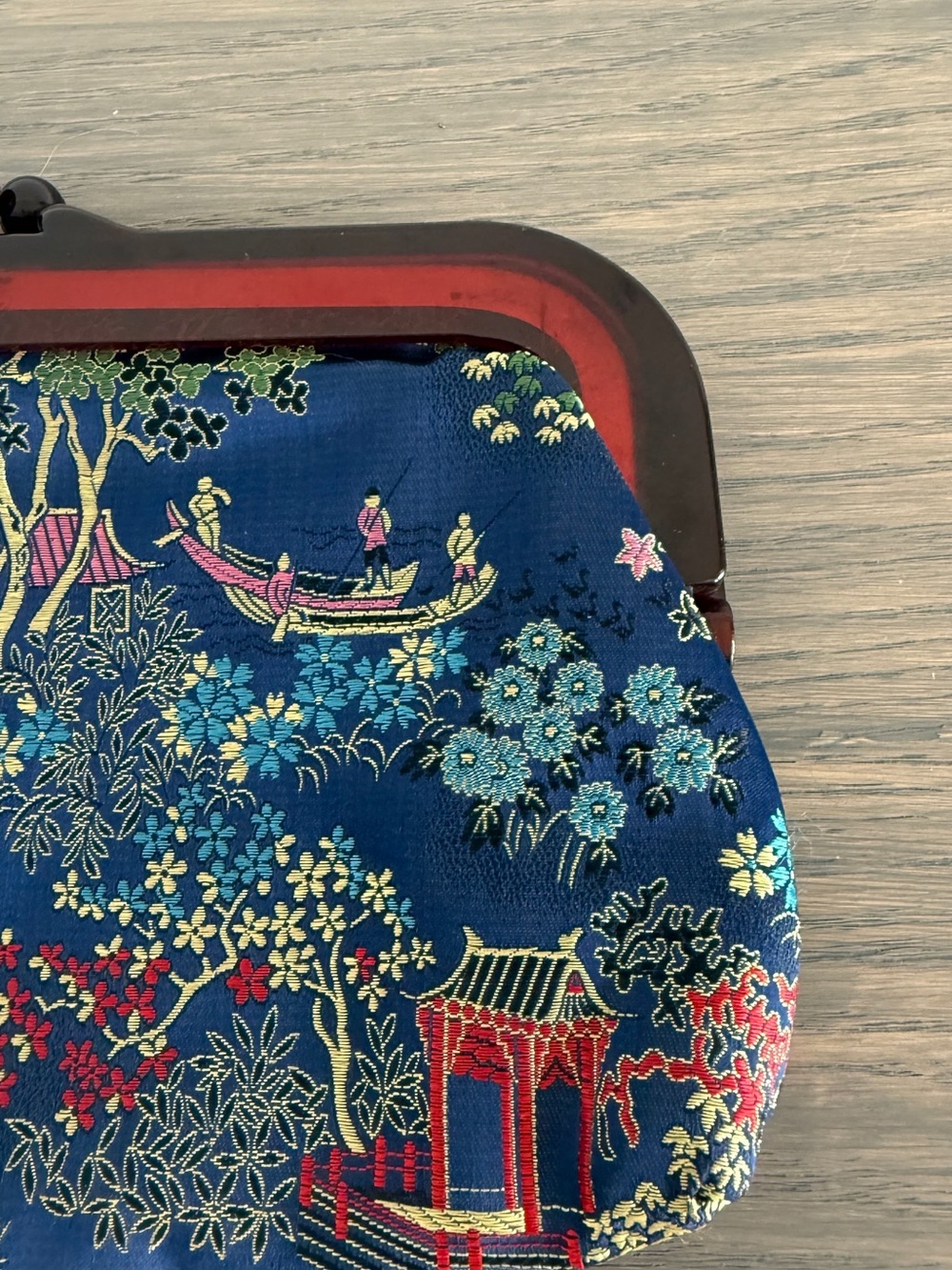 Vintage blue satin silk / satin clutch - Picture 5 of 15